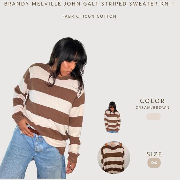 Brandy Melville Sweaters - Brandy Melville John Galt Cream Brown Striped Knit Sweater – One Size